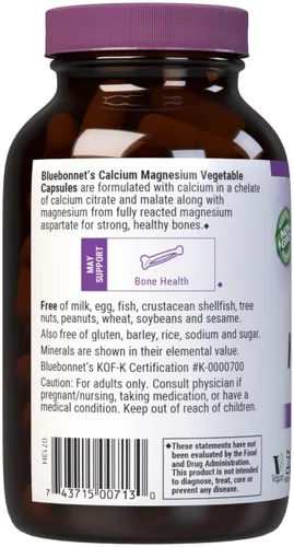 Miniatura 3 de Bluebonnet Nutrition Calcio y magnesio, salud ósea*, sin OMG, vegano, certificado Kosher, sin gluten, sin soja, 90 cápsulas vegetales, 30 porciones