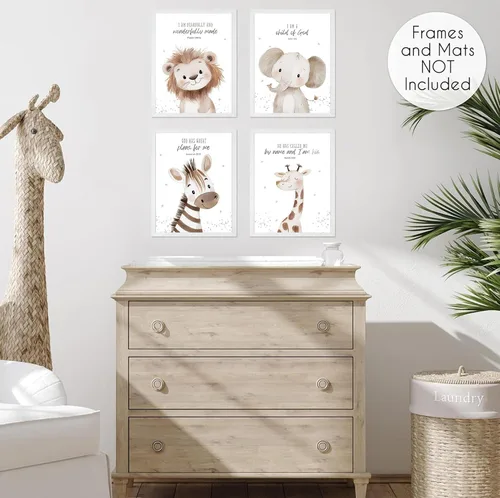 Miniatura 5 de 4 piezas de lienzo de animales con versículos bíblicos para guardería, arte de pared divertido y lindo de animales de safari, pintura cristiana