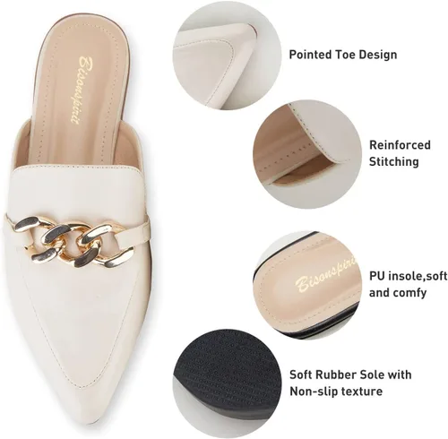 Miniatura 4 de BISON SPIRIT Mocasines planos para mujer, con puntera puntiaguda, sin cordones, mocasines