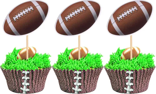 Miniatura 11 de 36 piezas de adornos para cupcakes de pelota de rugby, trofeo de fútbol americano, selecciones de cupcakes de fútbol americano, decoración