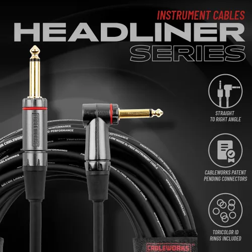 Miniatura 8 de Cableworks By Gator Cases Headliner Series Premium 3 pies recto a ángulo recto cable para instrumentos de guitarra (GCWH-INS-03RA)