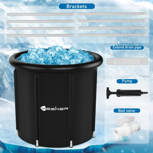 Miniatura 5 de Yesker Bañera de Baño de Hielo de 126 Galones con Anillo de Aire, Bañera de Inmersión Fría Portátil Multicapa con Tapa para Atletas, Plegable e