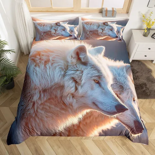 Miniatura 4 de Juego de ropa de cama con estampado de lobos en 3D, funda de edredón de lobo ártico para niños, adolescentes, niños y niñas, funda de edredón