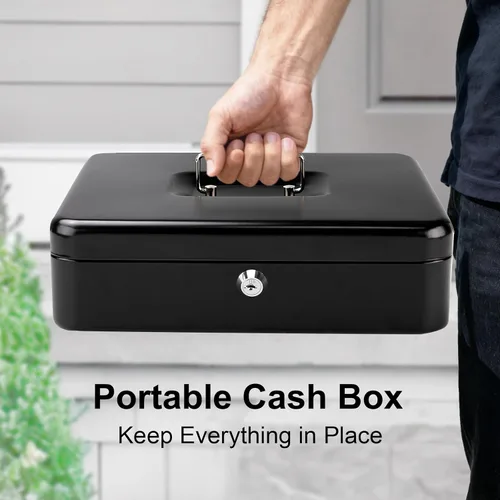 Miniatura 8 de Jssmst - Caja de efectivo de metal grande con bandeja de dinero,Caja de bloqueo