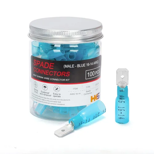 Miniatura 23 de HKS 100 conectores de pala hembra rojo 22-16 AWG – Kit de conectores de cable de desconexión rápida eléctricos termorretráctiles – cobre rojo