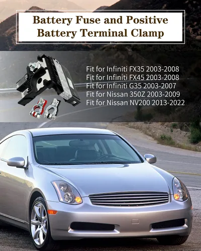 Miniatura 2 de Fusible de batería 24380-79913 y abrazadera de terminal de batería positiva 24340-7F000, compatible con Nissan 350Z 2003-2009 NV200 2013-2022