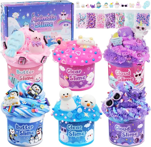 Miniatura 13 de Paquete de 12 slimes, kit de limo azul, limos de mantequilla transparentes, slime de nube, kit de bricolaje esponjoso para niñas y niños, regalos