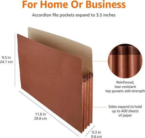 Miniatura 7 de Amazon Basics Organizador de carpetas de archivos expansible con bolsillos, tamaño carta, expansión de 3.5 pulgadas, paquete de 25, 9.5 x 11.75