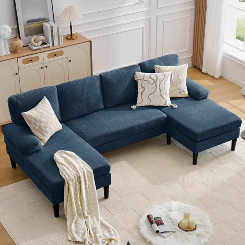 Miniatura 8 de Korser Sofás seccionales en forma de U para sala de estar, sofá moderno de tela de felpilla de 101 pulgadas con diván doble, sofá de 4 asientos