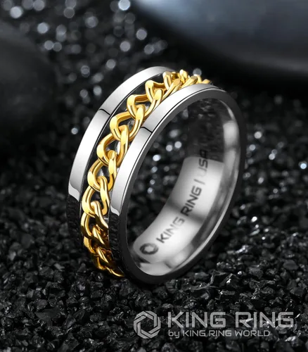 Miniatura 33 de King Ring Anillo giratorio de 0.315 pulgadas, anillo plano pulido fino para hombres y mujeres con cadena cubana, diseñado en Estados Unidos