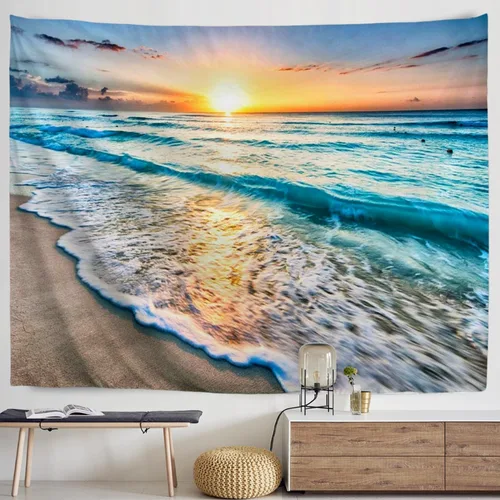 IcosaMro Tapiz de playa para colgar en la pared, océano puesta de sol mar, playa, paisaje, naturaleza, decoración de pared bohemia para dormitorio,