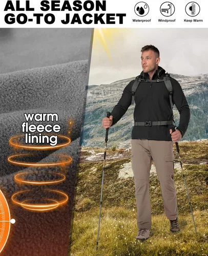 Miniatura 4 de 33,000ft Chaqueta Softshell con capucha para hombre, impermeable, ligera, aislada, cortavientos, con forro polar