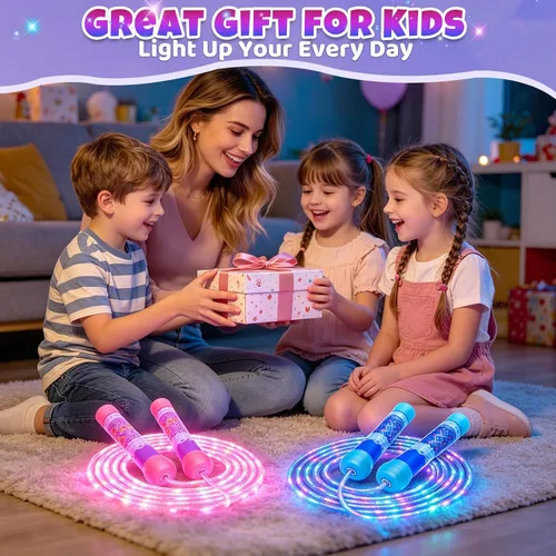 Miniatura 7 de 2 Pack LED Jump Rope for Kids Colorful Skipping Rope Light Up Ropes for Girls Boys Fitness Exercise & Lights Dancing & Night Party Favors