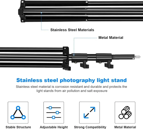 Miniatura 4 de Paquete de 2 soportes de luz resistentes de 9.2 pies / 110 pulgadas con resorte de aluminio acolchado para trípode, carga máxima: 22.0 lbs ajustable