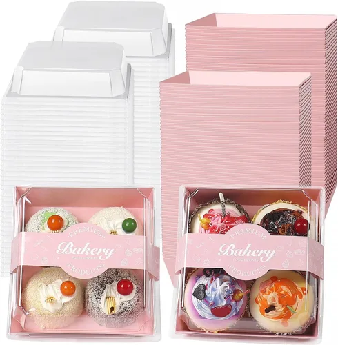 Miniatura 12 de Paquete de 100 Cajas de Charcutería con Tapas Transparentes y Seguras, 5.3x4.9x2.5 Pulgadas, Cajas Desechables Cuadradas Marrone para Sándwiches