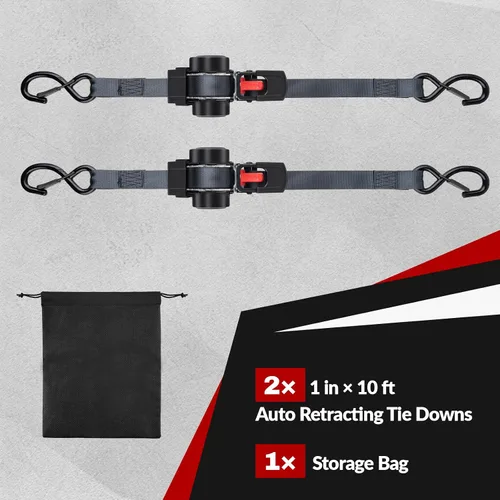 Miniatura 7 de 2 correas de trinquete autorretráctiles de 1 pulgada x 10 pies, correas de trinquete con rebobinado automático, resistencia a la rotura de 1200