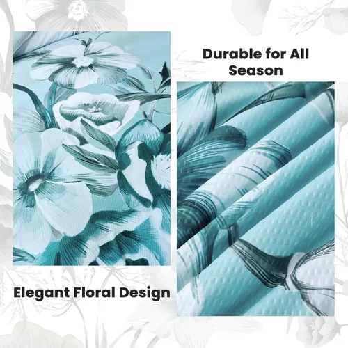 Miniatura 7 de Luxudecor Juego de edredón floral tamaño individual de 7 piezas, cama de flores aguamarina en una bolsa, elegante edredón floral degradado con juego