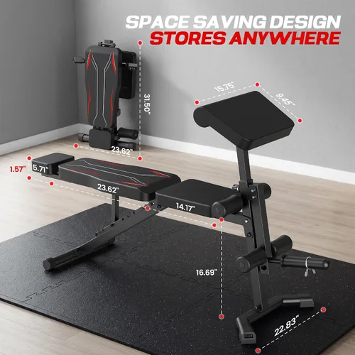 Miniatura 7 de OPPSDECOR Adjustable Weight Bench – 800LBS Foldable Workout Bench with Preacher Curl Pad, Leg Extension & Curl, Extended Headrest, 10-Position