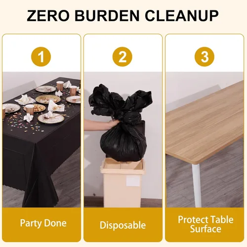 Miniatura 5 de 3 Pack Plastic Black Tablecloth, 54 X 108Inch Disposable Scalloped Dessert Table Coth for Rectangle Tables Waterproof Outdoor Table Cover for BBQ