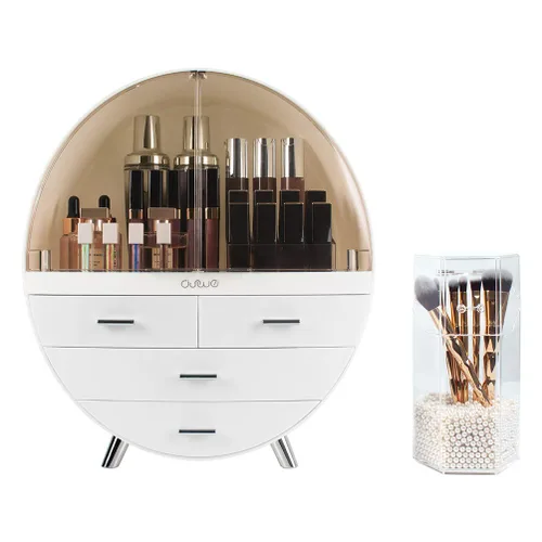 Miniatura 11 de Elegante caja organizadora de maquillaje a prueba de polvo, organizador de cosméticos mediano impermeable con cajones para cuidado de la piel