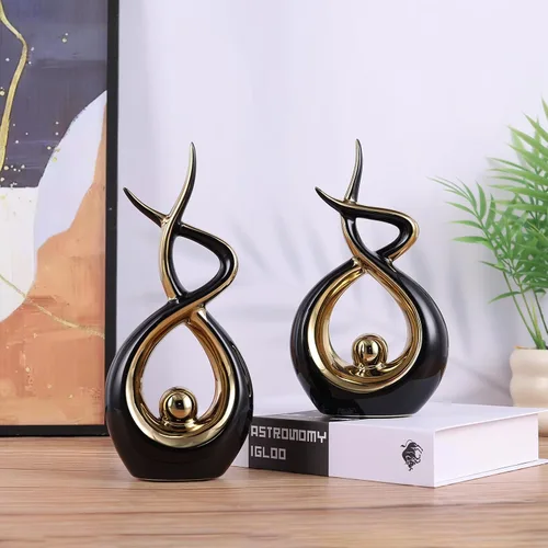 Miniatura 4 de Escultura moderna de cerámica abstracta dorada y negra, estatuas de Knick Knacks para sala de estar, estante, soporte de TV, mesa de café, comedor