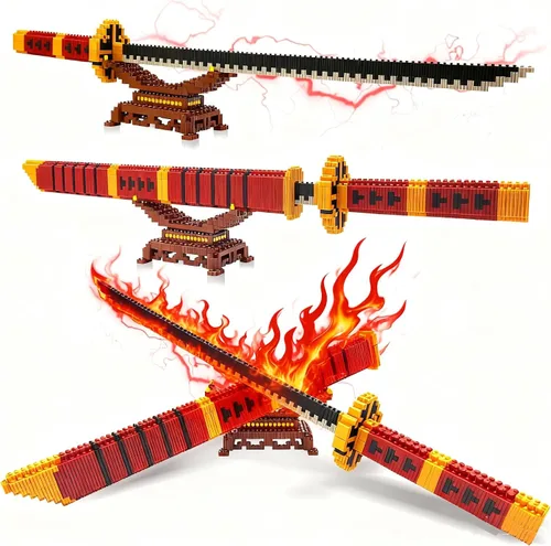 Miniatura 8 de Beego Kill Demon Sword - Juego de construcción de espada negra Tanjirou de 19 pulgadas con soporte para espada