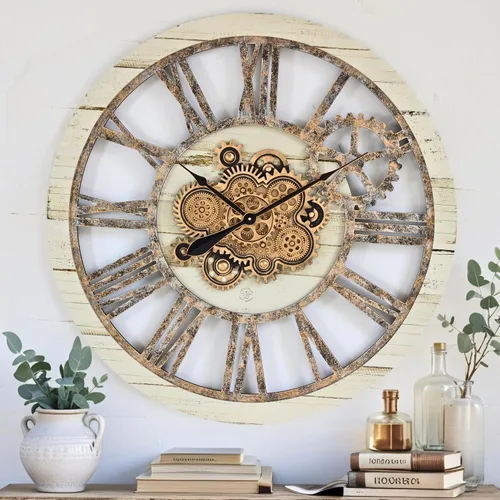 Miniatura 16 de ImprovingLife The Gears Clock - Reloj de pared con engranaje móvil real de 36 pulgadas, estilo vintage, industrial, de gran tamaño, rústico