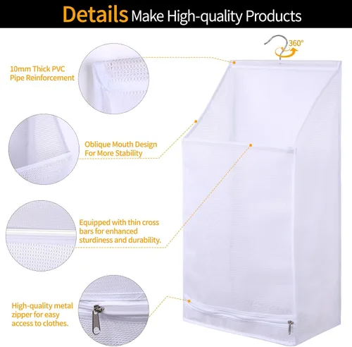 Miniatura 3 de Bolsas de lavandería plegables de malla transpirable para colgar, secado rápido, portátil, ahorro de espacio, cesta de lavandería para dormitorio