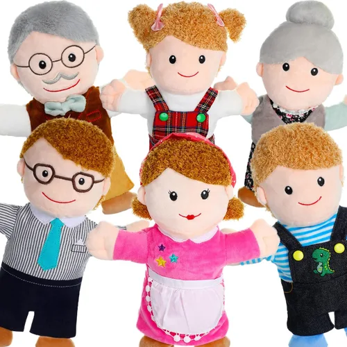 Civaner Juego de marionetas de mano de 6 piezas de 11.8 pulgadas para miembros de la familia, marionetas de teatro, madre, padre, hijo, hija y