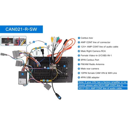 Miniatura 7 de Arnés de cable estéreo para automóvil de 16 pines con caja Canbus para Honda CRV 2015-2016 2.4L, Civic 2014-2015, retención de fábrica LaneWatch