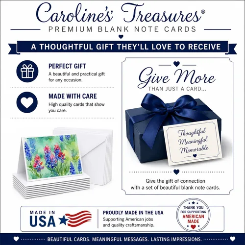 Miniatura 8 de Caroline's Treasures DAC1709GCA7P - Tarjetas de felicitación y sobres de arándanos de Texas en acuarela, paquete de 8 tarjetas en blanco con sobres