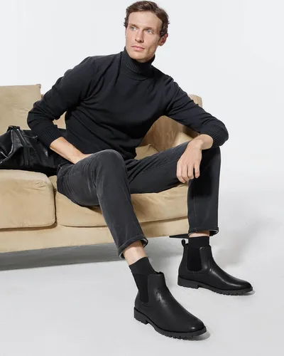 Miniatura 2 de Coutgo Botines Chelsea para hombre, puntera redonda, sin cordones, de cuero, impermeables, para vestir