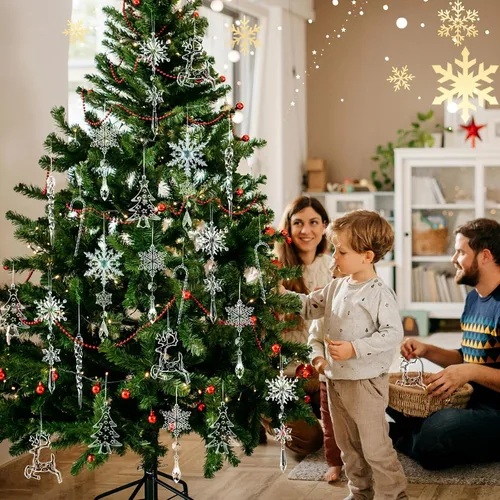 Miniatura 6 de Geegoods 18 adornos de Navidad, copos de nieve, decoraciones colgantes de cristal acrílico de Navidad, decoraciones de cristal de carámbano
