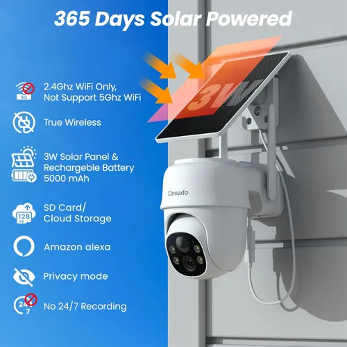 Miniatura 3 de Cámaras 2K para seguridad en el hogar, cámara inalámbrica WiFi de 2.4 G para exteriores, energía solar/batería con panel solar, visión de 360°