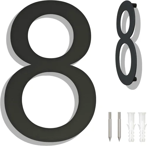 Miniatura 8 de Números grandes de acero inoxidable de 8 pulgadas, número de puerta de dirección de casa moderno negro para exterior, fácil de instalar, negro mate