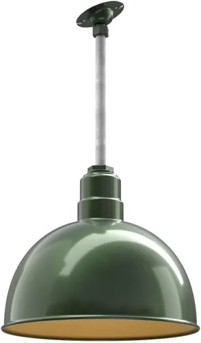 Miniatura 33 de Steel Lighting Co. Colgante de cuenco rosa Lámpara montada en el techo Cúpula de 15 pulgadas vástago de 12 pulgadas Estilo granero de acero