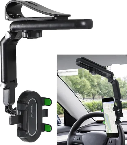 Miniatura 7 de Soporte de teléfono para visera solar, soporte retráctil giratorio de 360°, soporte para teléfono celular de automóvil, clip de montaje de teléfono