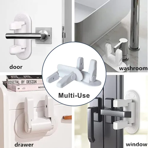 Miniatura 7 de Matenf - Pack de 2 cerraduras de palanca para puerta a prueba de niños, previene que niños pequeños y mascotas abran las puertas, cerradura