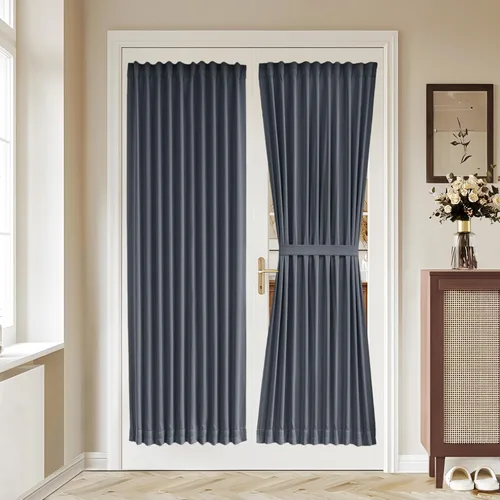 Miniatura 32 de Vatge - Cortinas autoadhesivas para puerta francesa, tratamiento de ventana con filtro de luz sin varillas ni perforaciones para puertas de cristal