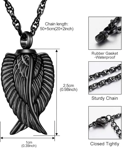 Miniatura 5 de Collar de cremación de ala de ángel para cenizas de acero inoxidable, colgante de urna para cenizas, joyería conmemorativa, estoy aquí viendo sobre