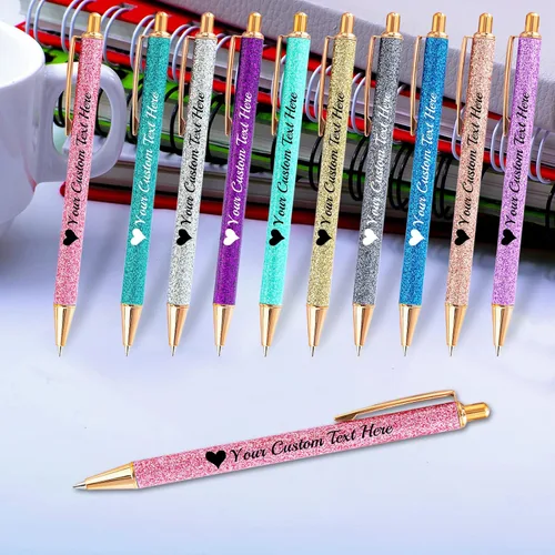 Miniatura 5 de Bolígrafos personalizados con purpurina con nombre a granel, 10 unidades, bolígrafos personalizados con punta de lápiz digital para mujeres y niñas