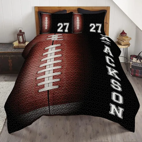 Miniatura 6 de Juego de cama de fútbol para niños, juego de edredón personalizado con nombre y número, edredón deportivo tamaño matrimonial, edredón con estampado