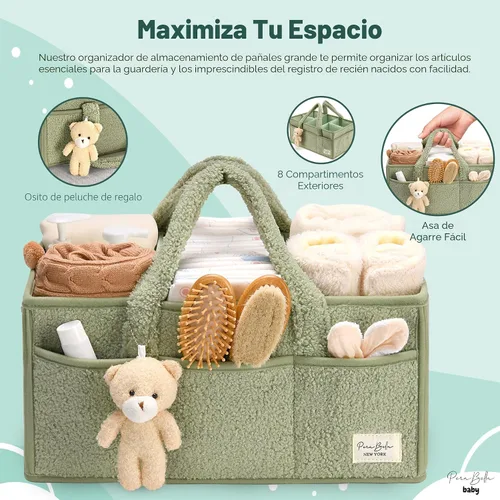 Miniatura 3 de PeraBella Organizador de pañales para bebé con asa, cesta de regalo de ducha para niños y niñas, cesta de almacenamiento de pañales portátil