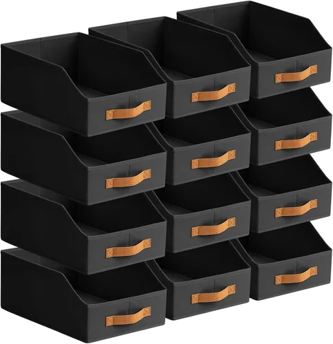 Miniatura 24 de Homsorout Contenedores de almacenamiento de tela para organizar, paquete de 6 cajas de almacenamiento grandes trapezoidales plegables con asa