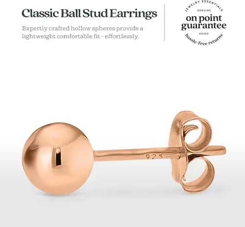Miniatura 3 de 18k Rose Gold Plated Sterling Silver High Polished Ball Bead Stud Earrings ALL SIZES