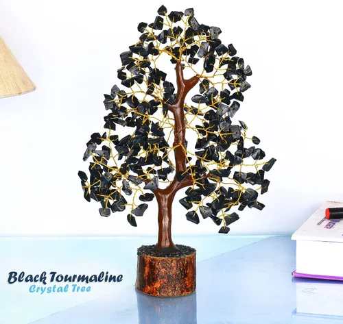 Miniatura 3 de YATHABI Escultura de gema de turmalina negra, árbol de cristal, decoración de Feng Shui, árbol de dinero de buena suerte