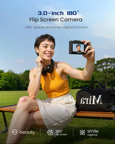 Miniatura 5 de Cámara digital 5K para fotografía – Cámara de vlogging de enfoque automático de 75 MP con tarjeta SD de 64 GB, WiFi, zoom de 18X, pantalla abatible