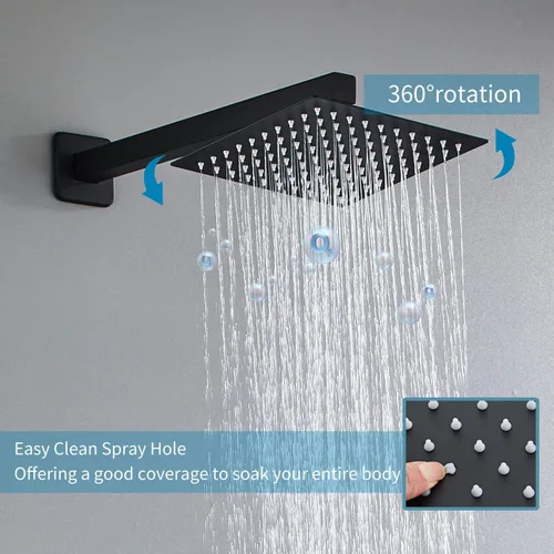 Miniatura 5 de Sistema de ducha de 8 pulgadas con caño de bañera, juego de grifería de ducha negra para baño, cabezal de ducha cuadrado de alta presión