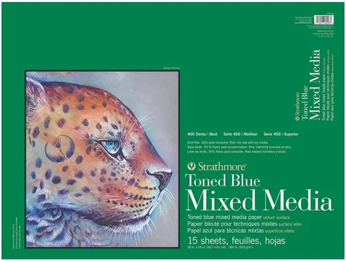 Miniatura 21 de Strathmore 400 Serie, Bloc de Dibujo para Técnica Mixta Tono Azul 6"X8" - 15 Hojas - 62462406 Azul Tonificado