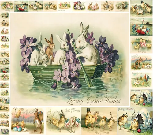 Miniatura 12 de Decoupage - Paquete de papel (10 hojas A4 / 8 x 12 pulgadas) conejitos de Pascua FLONZ Vintage Ephemera Uno